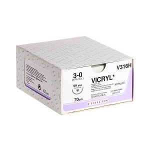 Ραμμα Ethicon απορροφησιμο Vicryl 3/0 μήκος 70cm με βελόνα 22mm Στρογγυλή 1/2 κύκλου (Μαύρη) V3110H