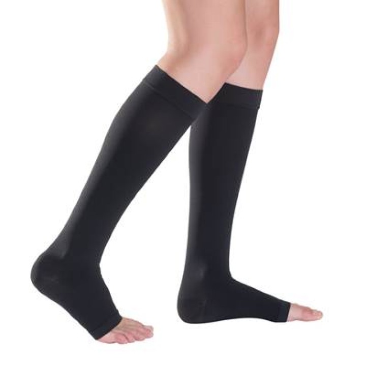 Κάλτσες Ιατρικές Διαβαθμισμένης Συμπίεσης Κλάση 1 (18-21 mmHg) Sigvaris Cotton 1 Κάτω Γόνατος με ανοικτά δάκτυλα μπέζ-μαύρη