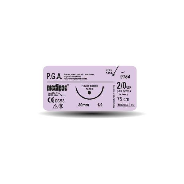 Ραμμα Medipac απορροφησιμο PGA 1 μηκους 75cm με βελονα 30mm J κοπτουσα 9156J