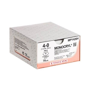Ραμμα Ethicon απορροφησιμο Monocryl 3/0 μηκους 70cm με βελονα 17mm Στρογγυλη 1/2 κυκλου βιολετι W 3437