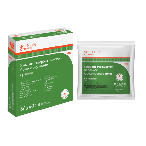 Γαζα αποστειρωμενη Soft Care 36cm Χ 40cm ( 10 x 10cm ) 16 ply 10τεμ