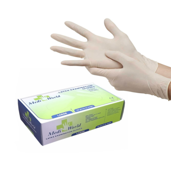 Γάντια Latex με Πούδρα Medi World Λευκα 100Τεμ.