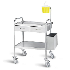 Τρολει νοσηλειας inox με 1 ραφι 2 συρταρια και θεση Κυτιου βελονων 50 x 70 x 85cm D-28 Τρολει νοσηλειας inox με 1 ραφι 2 συρταρια και θεση Κυτιου βελονων 50 x 70 x 85cm D-28
