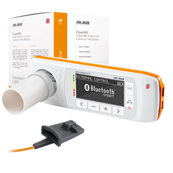 Σπιρομετρο Spirobank II Advanced Plus με Αισθητηρα Οξυμετριας +60 τουρμπινες μιας χρησης FlowMir Mir
