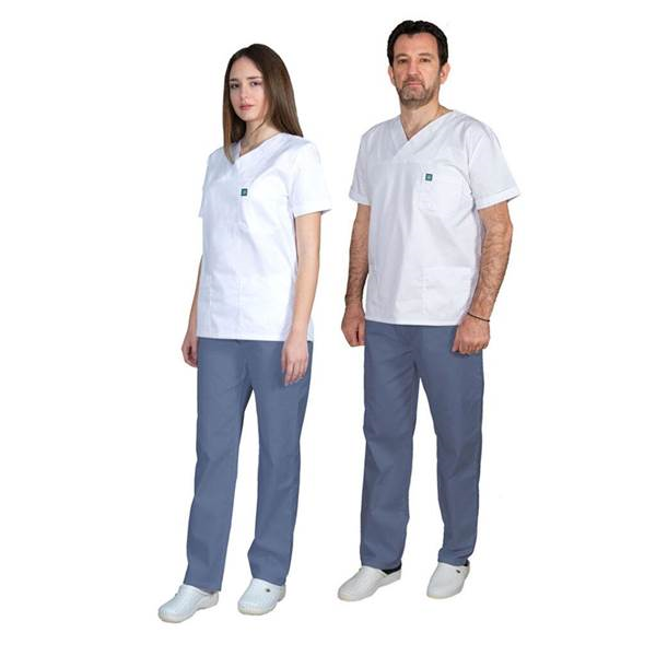 Σετ Ιατρικό Κοστούμι Unisex Classic ποπλίνα 160gr 65-35% ALEZI Λευκό-Γκρι