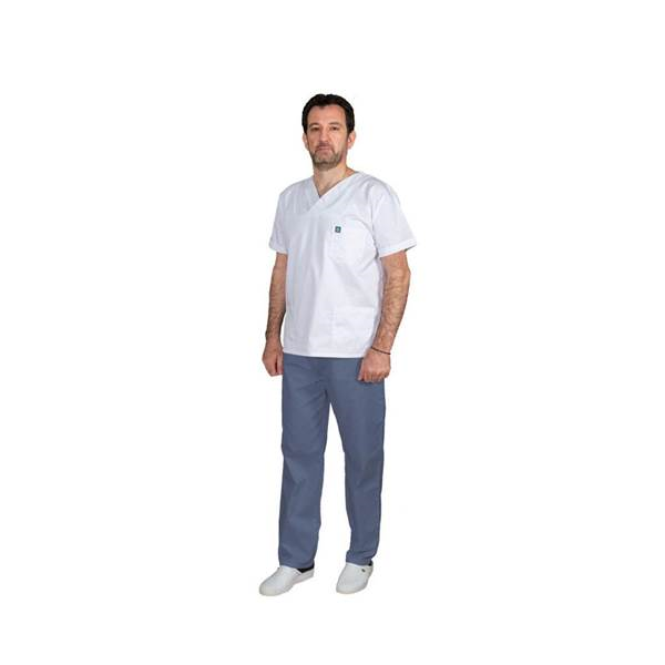 Σετ Ιατρικό Κοστούμι Unisex Classic ποπλίνα 160gr 65-35% ALEZI Λευκό-Γκρι