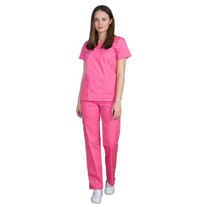Σετ Ιατρικό Κοστούμι Γυναικείο Classic Fit Ροζ ποπλίνα 160gr. 65-35% ALEZI