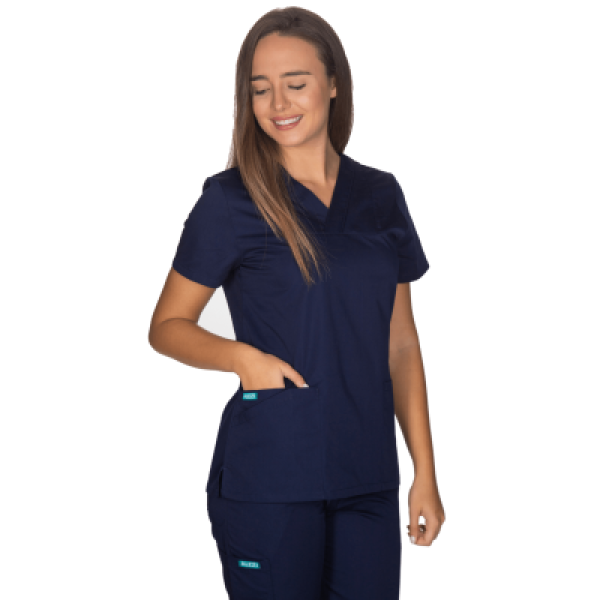 Σετ Ιατρικό Κοστούμι Γυναικείο Classic Fit Μπλέ Σκούρο ποπλινα 160gr. 65-35% ALEZI