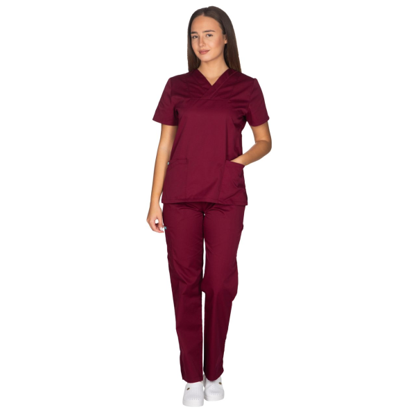 Σετ Ιατρικό Κοστούμι Γυναικείο Classic Fit Μπορντό ποπλίνα 160gr. 65-35% ALEZI