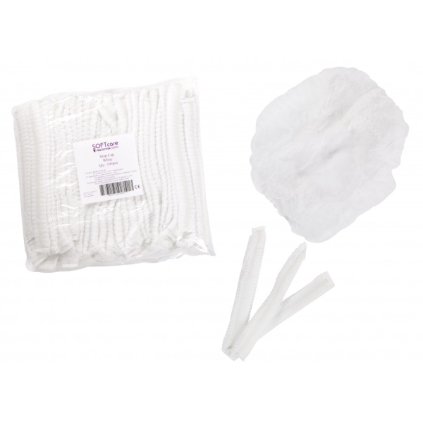 Σκουφακια Non Woven Ακορντεον γυρω- γυρω λαστιχο Λευκα 100Τεμ.