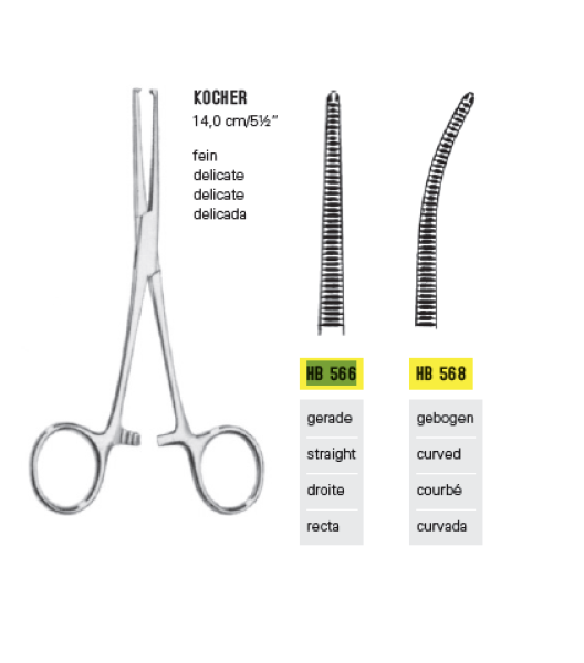 Αιμοστατικη λαβιδα Kocher Ευθεια delicate 14cm HB0566 Hebu
