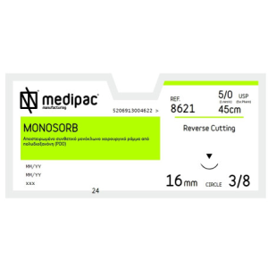 Ραμμα Medipac απορροφησιμο Monosorb 5/0 μηκος 45cm με βελονα 16mm Αν.κοπτουσα 3/8 κuκλου 8621